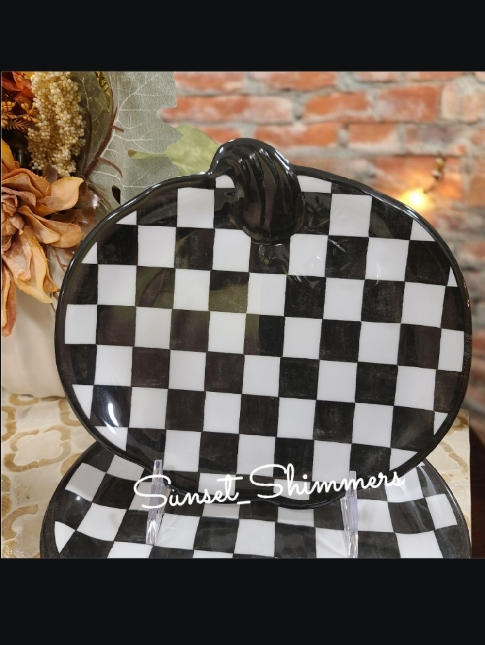 4 Courtly Check Fall 8" Pumpkin Melamine Salad App Dessert Plates Set Halloween